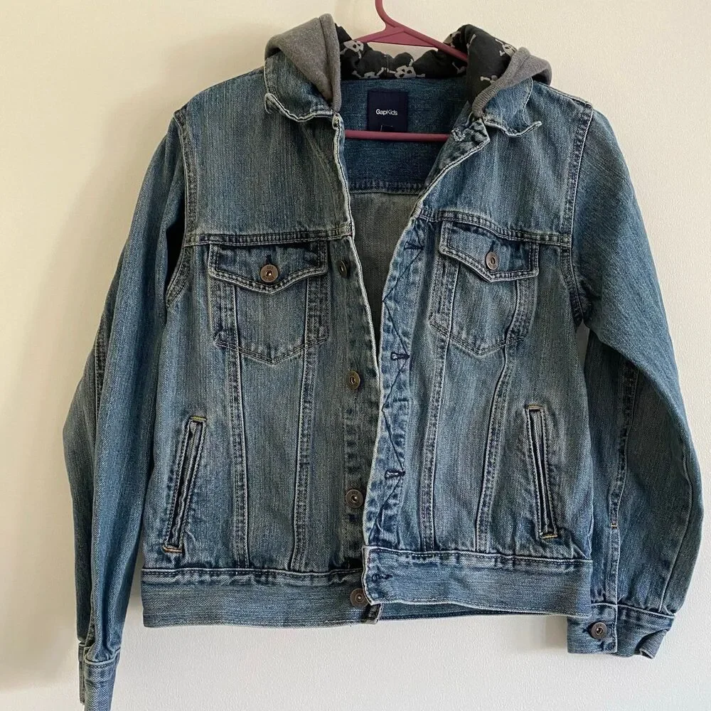Gap Kids Denim Jean‎ Jacket with Hood Skulls XL 2010